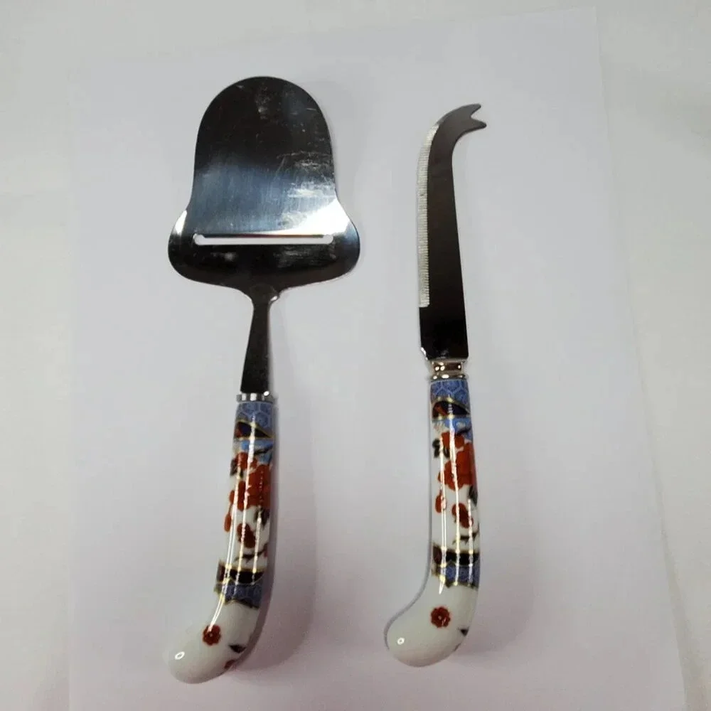 Vintage Prill Sheffield England Porcelain Handles Cutlery Cheese Set Stainless